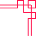 Abstract geometric design featuring interlinked lines and shapes in bright pink on a black background.